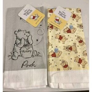 Disney Winnie the Pooh Towels for Kitchen 100% Cotton Set of 2 "Hunny"  NWT